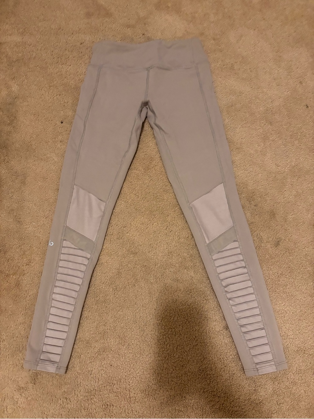 ALO Yoga Kids Tan Ribbed-Panel Leggings